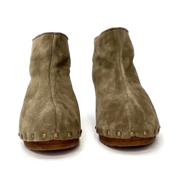 Bosabo Ankle Boots Sage Green Suede Upper Wooden Sole Size 8 Shearling lined EUC - Picture 4 of 14